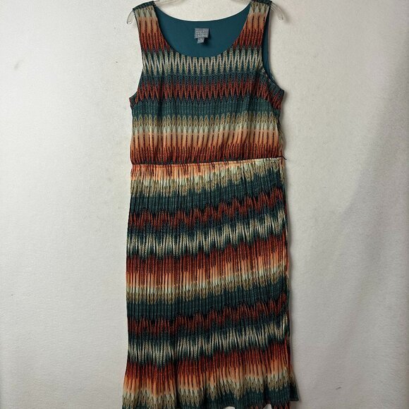 Rabbit Rabbit Rabbit dress sz 16 orange blue‎ sleeveless pleated southwest maxi - Picture 1 of 5